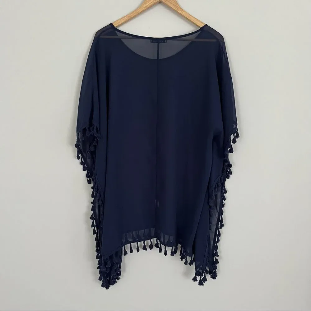 Amazon Navy Blue Swim Cover-Up with Tassels, One Size